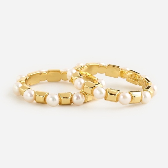 J. Crew Gold & Faux Pearl Ring Set Size 8 - Picture 1 of 1